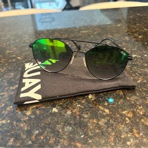 Quay Australia Black and Green Aviator Sunglasses